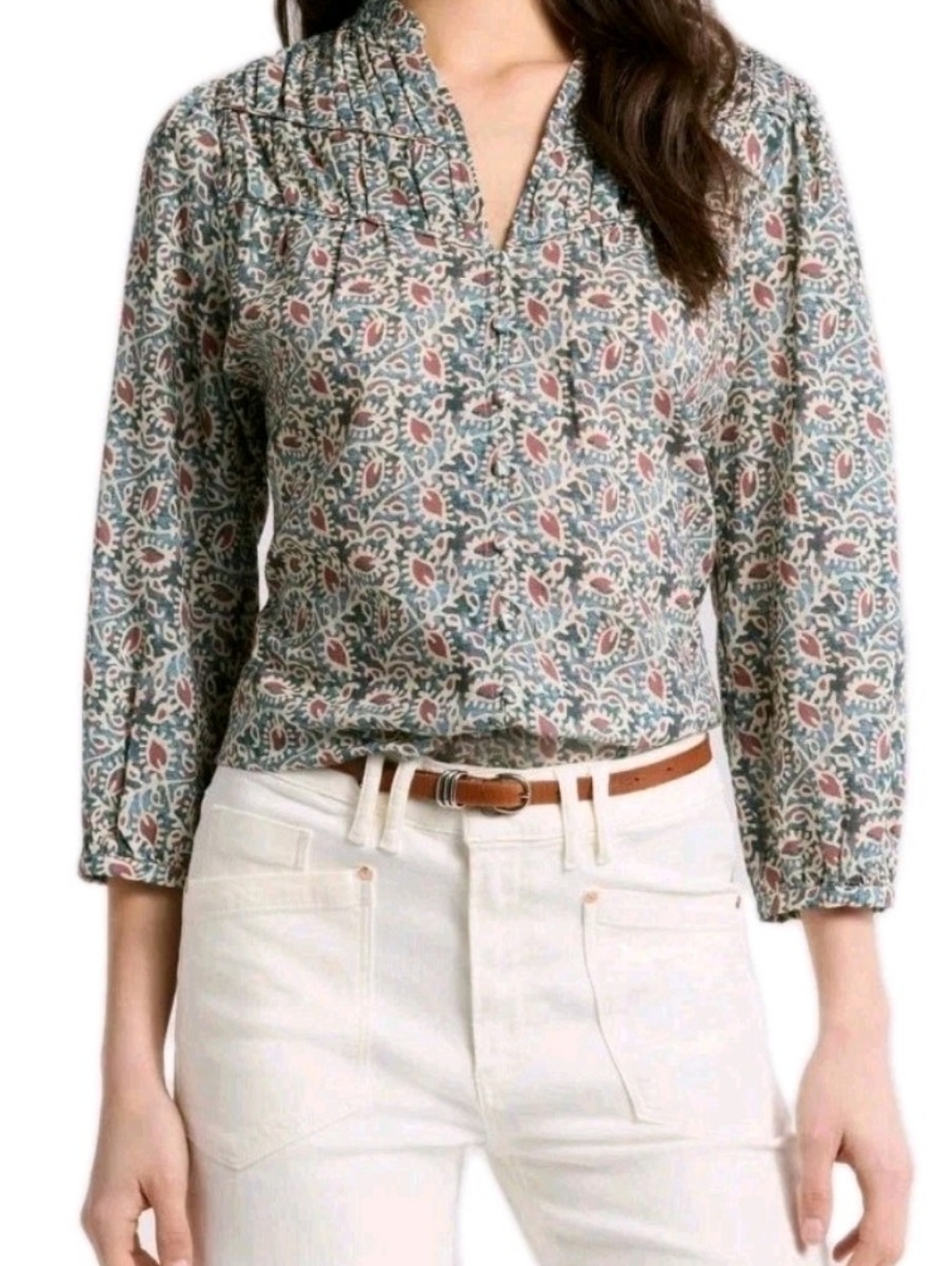 PAIGE Size XXS Arlette Long Sleeve Pleated Multicolor Peasant Top $229